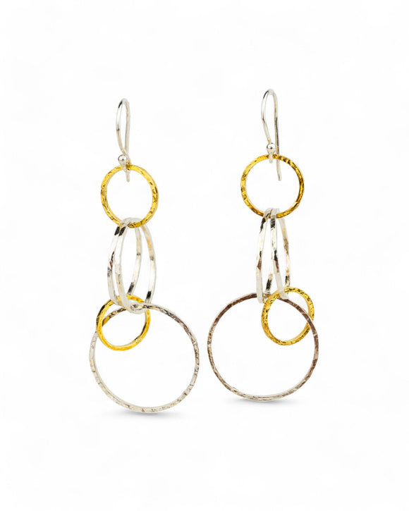 Hammered Two Tone Chain Dangly Earrings Earrings Pruden and Smith 50mm