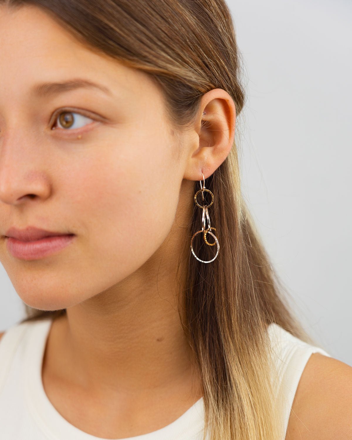Hammered Two Tone Chain Dangly Earrings Earrings Pruden and Smith