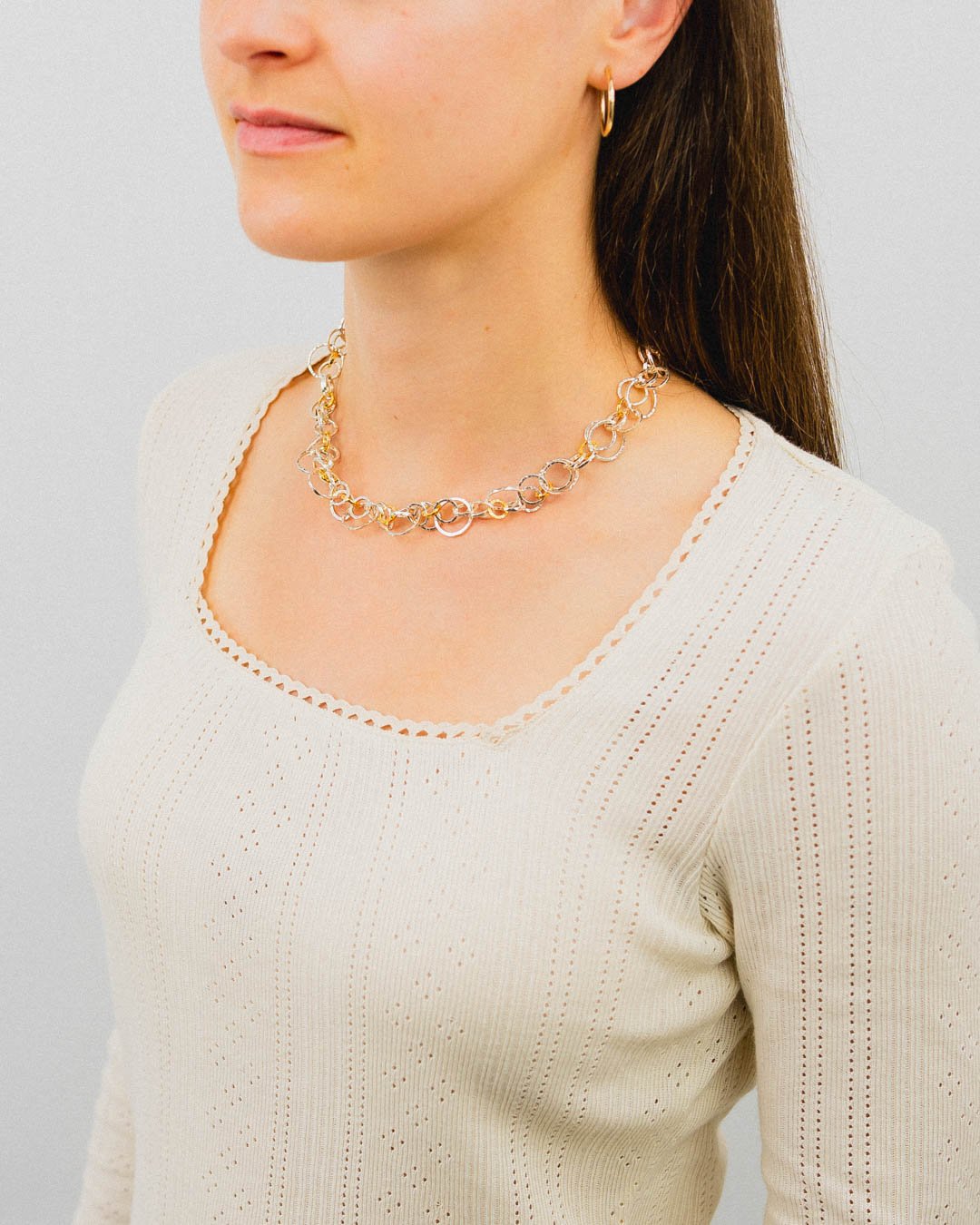 Hammered Two Tone Chain Necklace Necklace Pruden and Smith