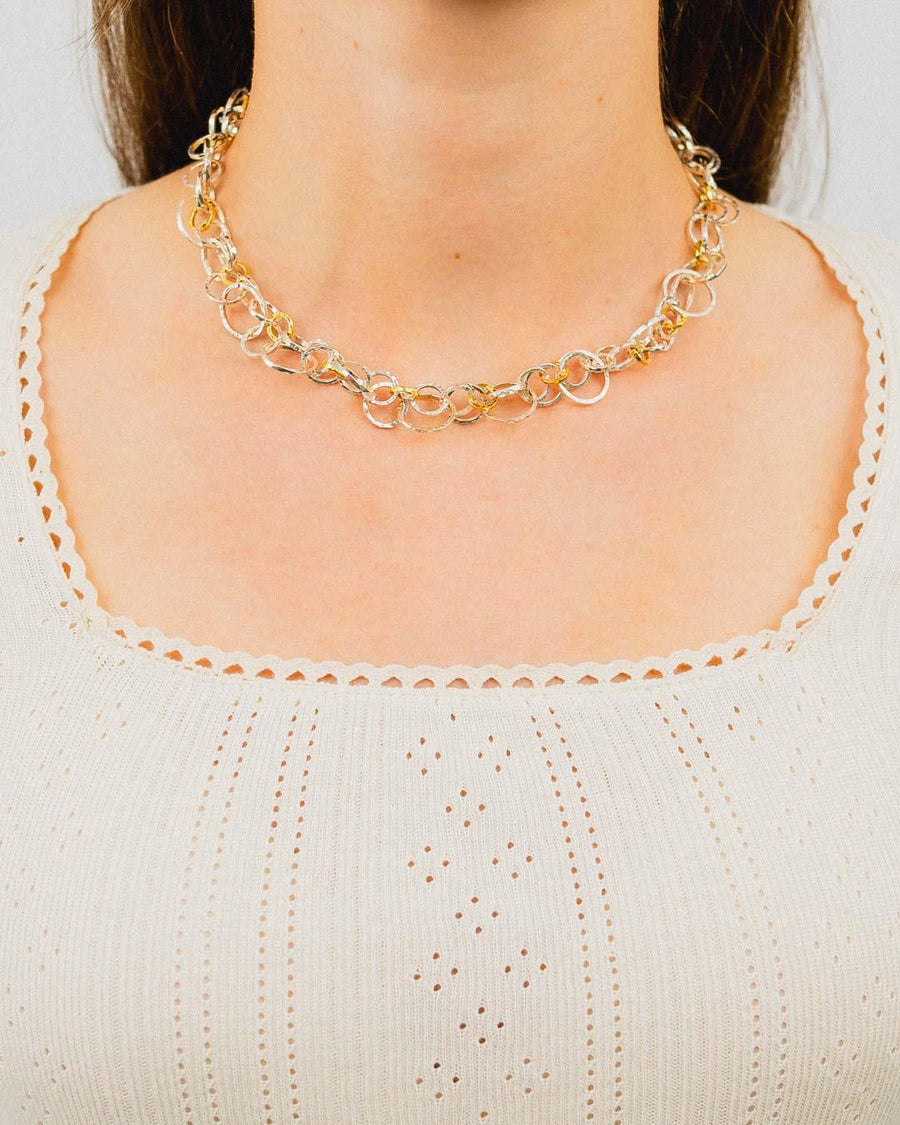 Hammered Two Tone Chain Necklace Necklace Pruden and Smith