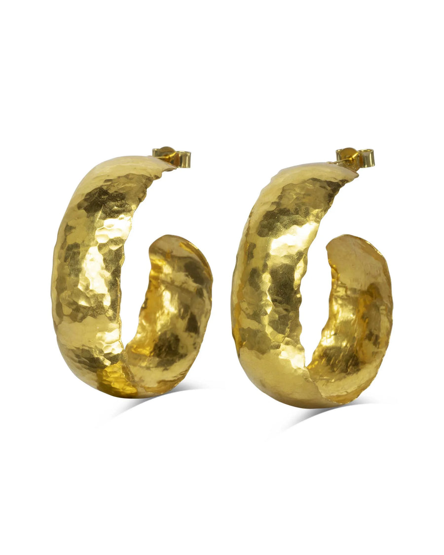 Hammered Wide Hoop Earrings - Gold - 30mm Pruden and Smith