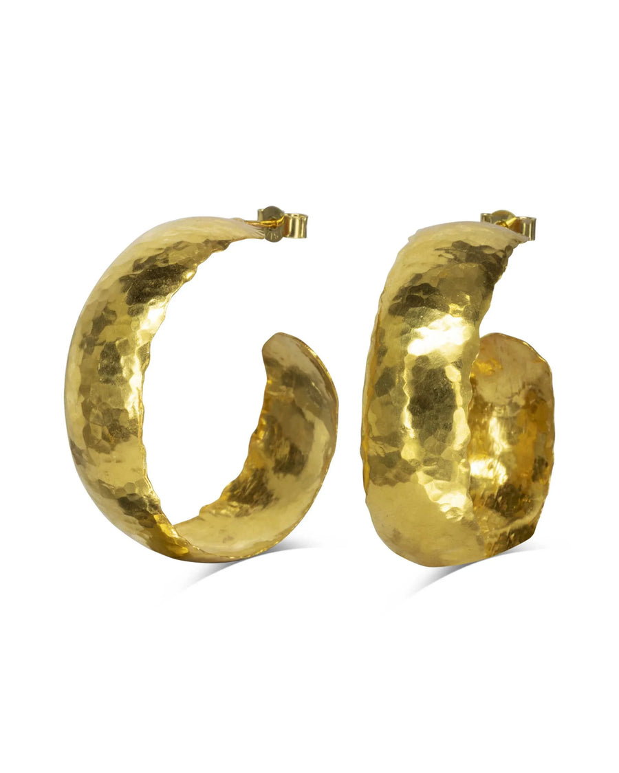 Hammered Wide Hoop Earrings - Gold - 30mm Pruden and Smith