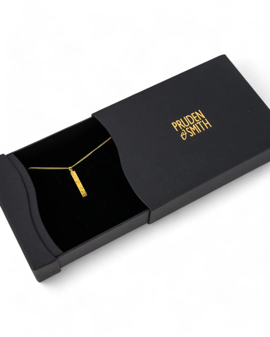 Hammered 9ct Yellow Gold Bar Pendant Pendant Pruden and Smith