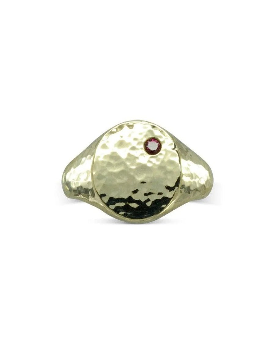 Hammered Yellow Gold Birthstone Signet Ring Ring Pruden and Smith