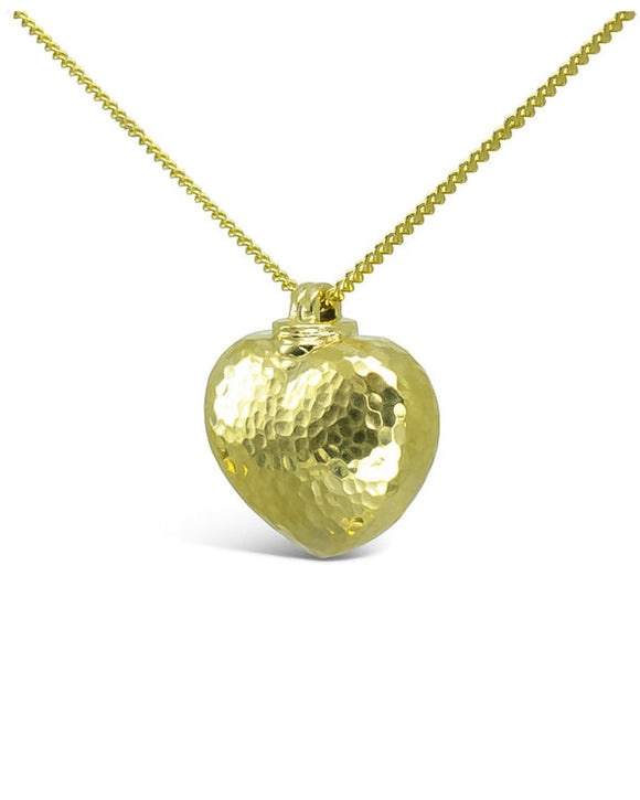 Hammered Yellow Gold Heart Memorial Pendant Pendant Pruden and Smith