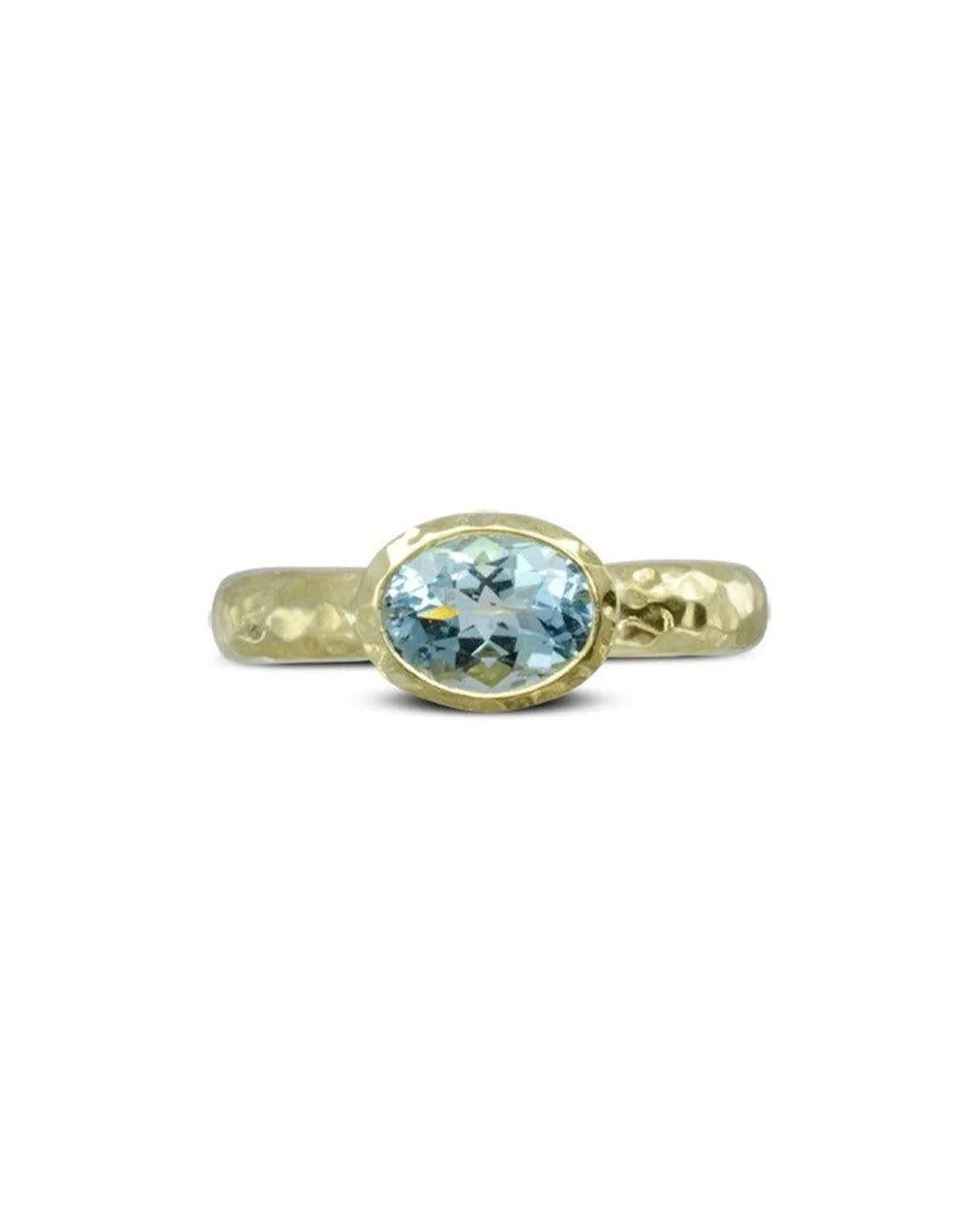 Hammered Yellow Gold Oval Aquamarine Ring Ring Pruden and Smith
