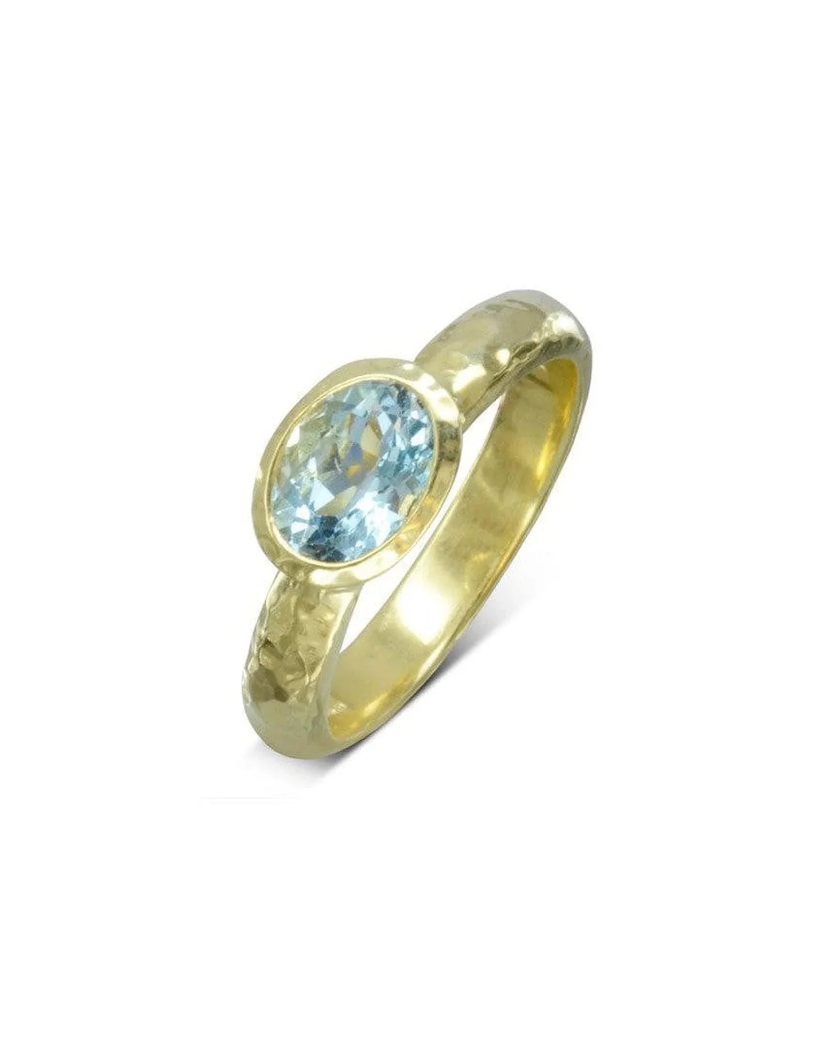 Hammered Yellow Gold Oval Aquamarine Ring Ring Pruden and Smith