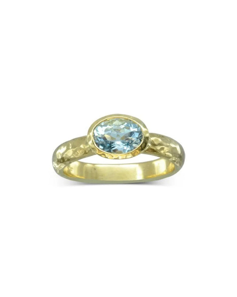 Hammered Yellow Gold Oval Aquamarine Ring Ring Pruden and Smith