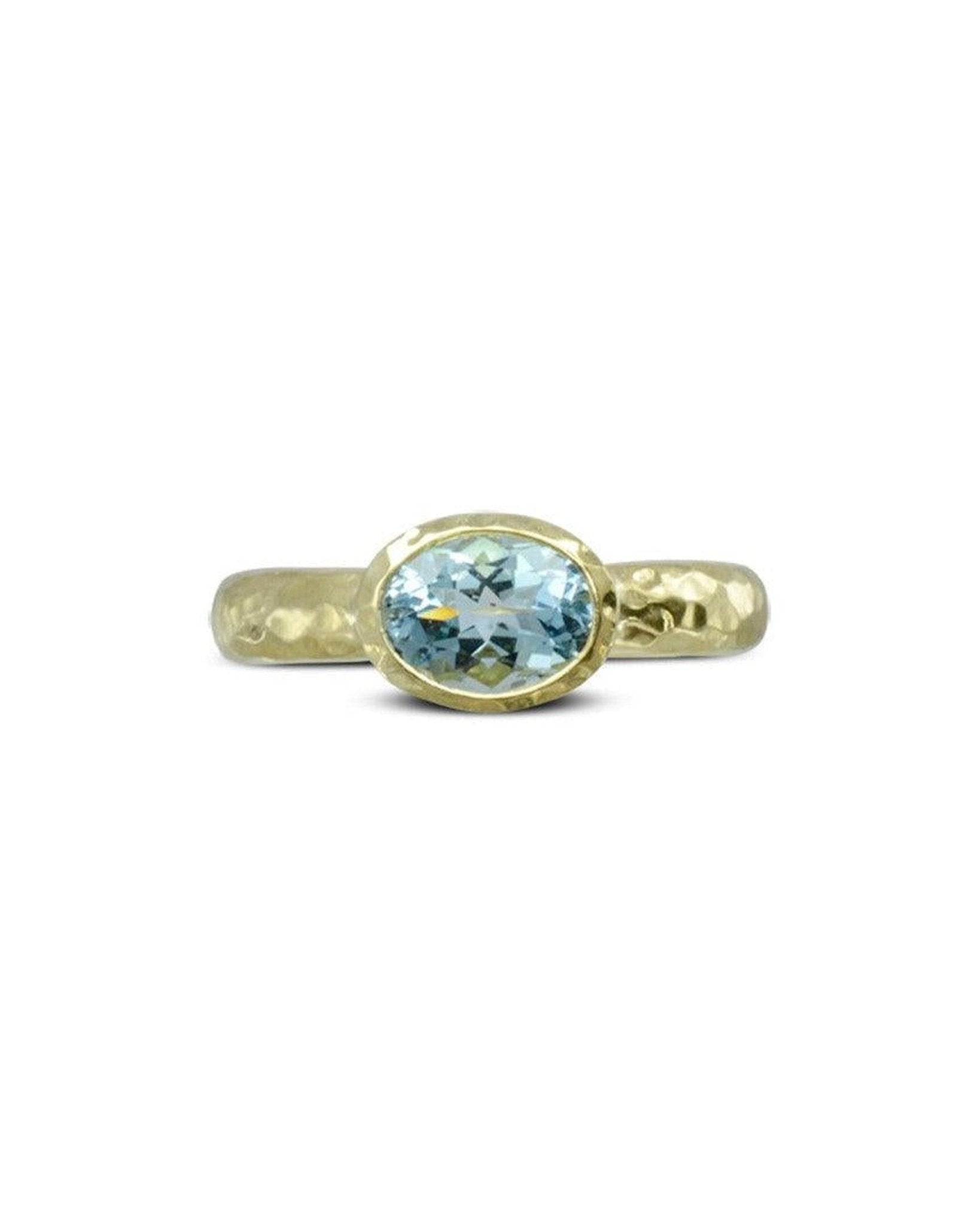 Hammered Yellow Gold Oval Aquamarine Ring Ring Pruden and Smith