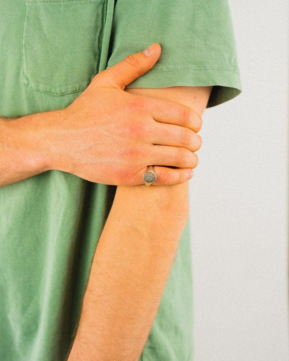 Hammered Yellow Gold Signet Ring Ring Pruden and Smith
