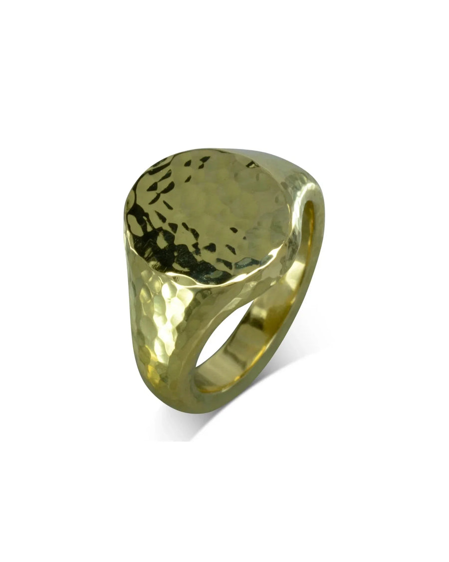 Hammered Yellow Gold Signet Ring Ring Pruden and Smith