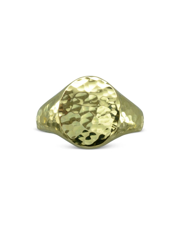 Hammered Yellow Gold Signet Ring Ring Pruden and Smith