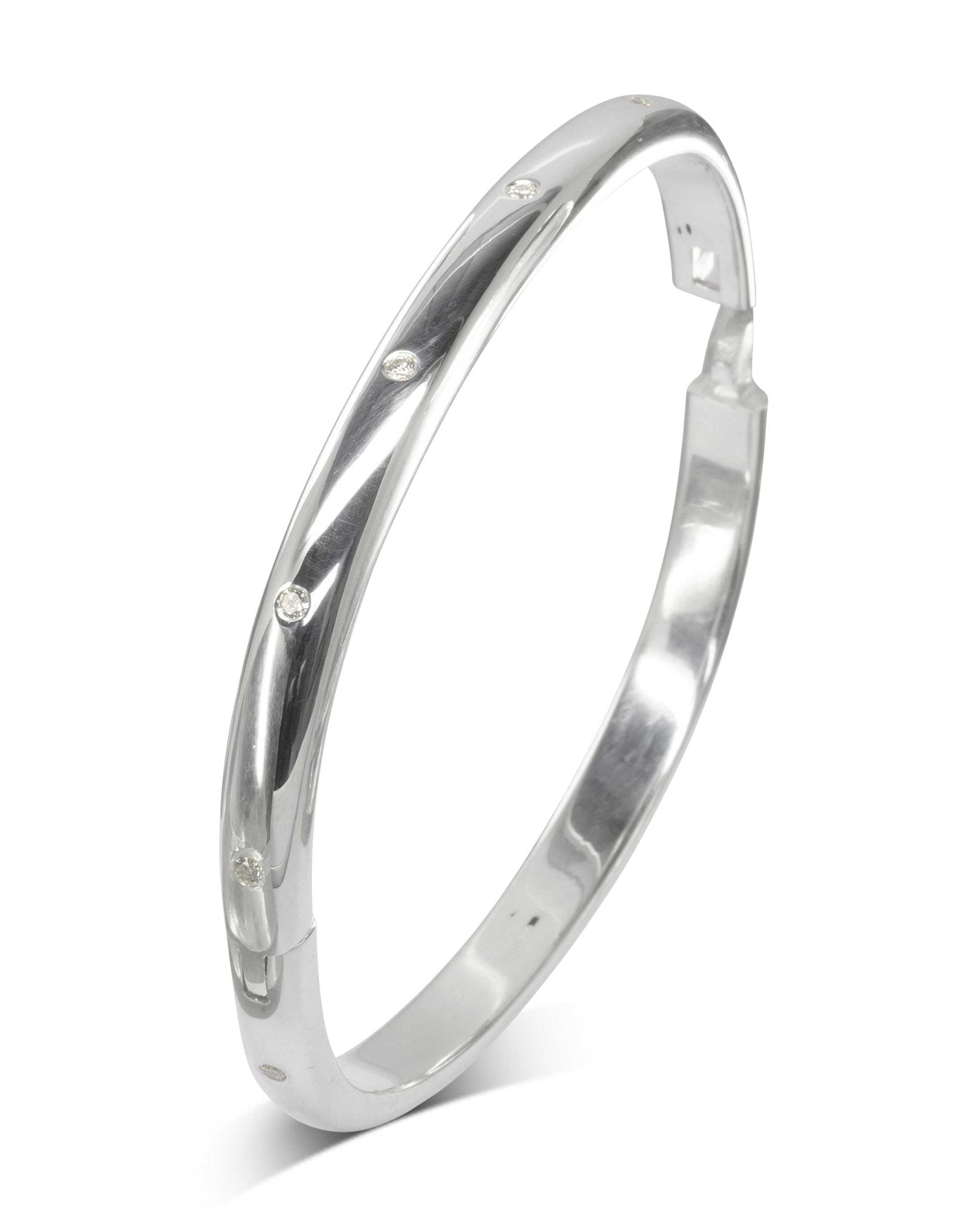 Hinged Solid Silver Diamond Bangle Bangle Pruden and Smith Evenly around bangle