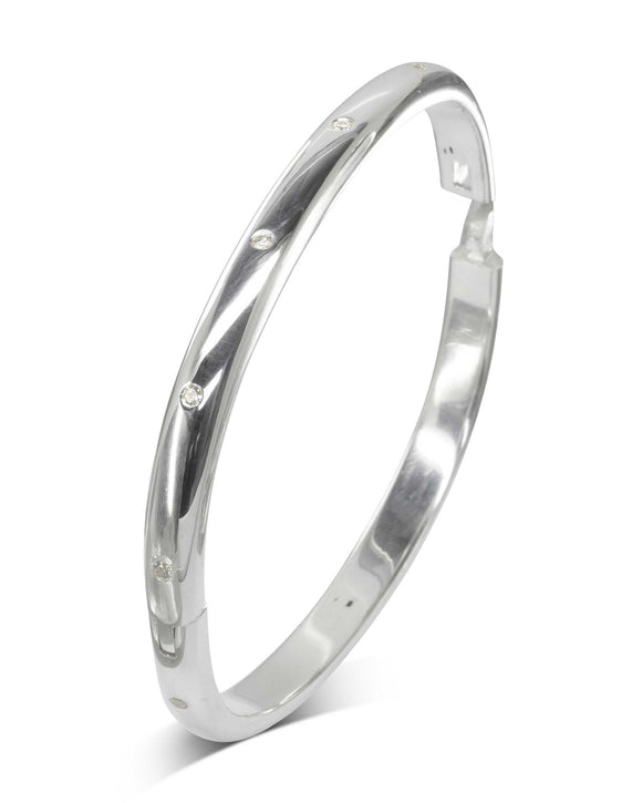 Hinged Solid Silver Diamond Bangle Bangle Pruden and Smith Evenly around bangle