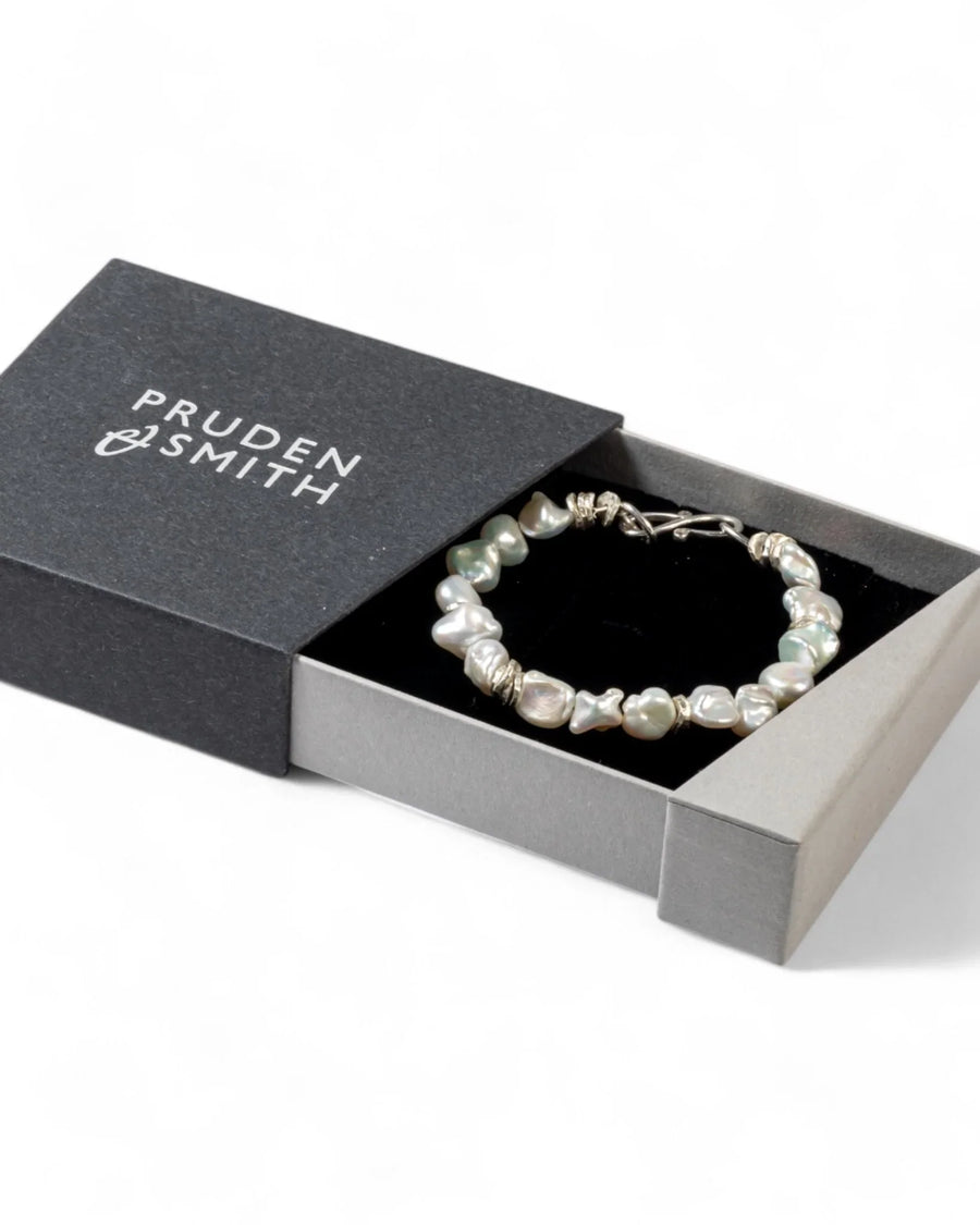 Keshi Pearl Silver Bracelet (White) Bracelet Pruden and Smith