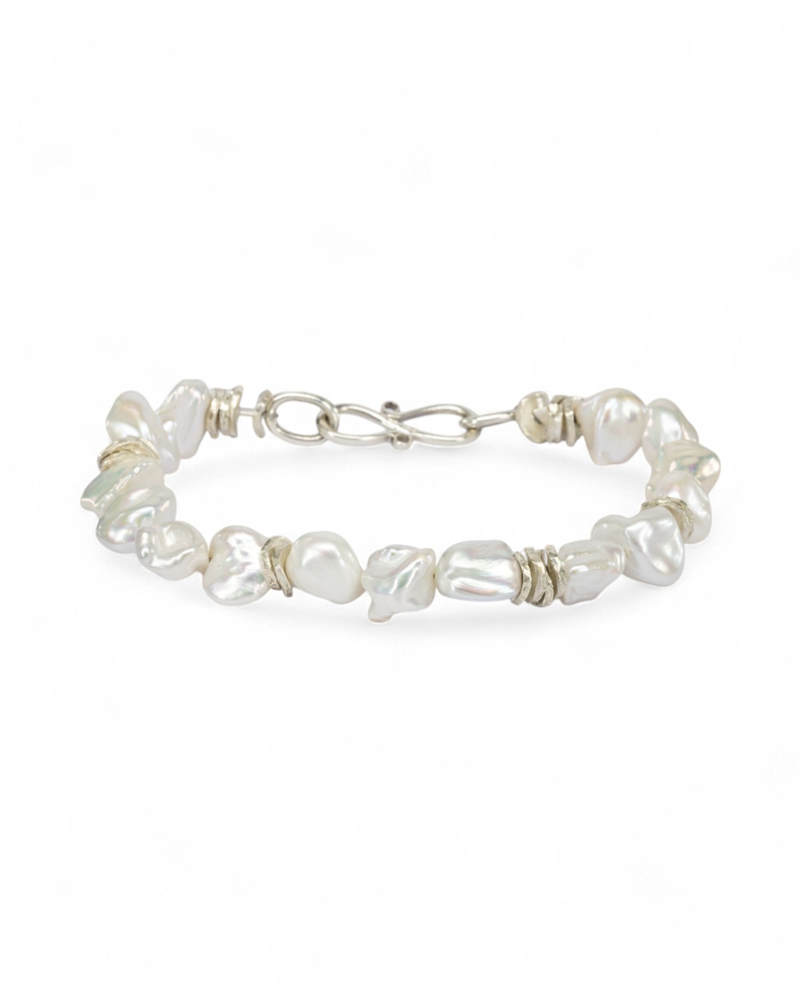 Keshi Pearl Silver Bracelet (White) Bracelet Pruden and Smith