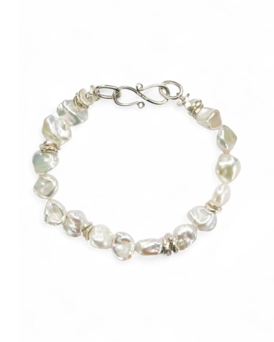 Keshi Pearl Silver Bracelet (White) Bracelet Pruden and Smith