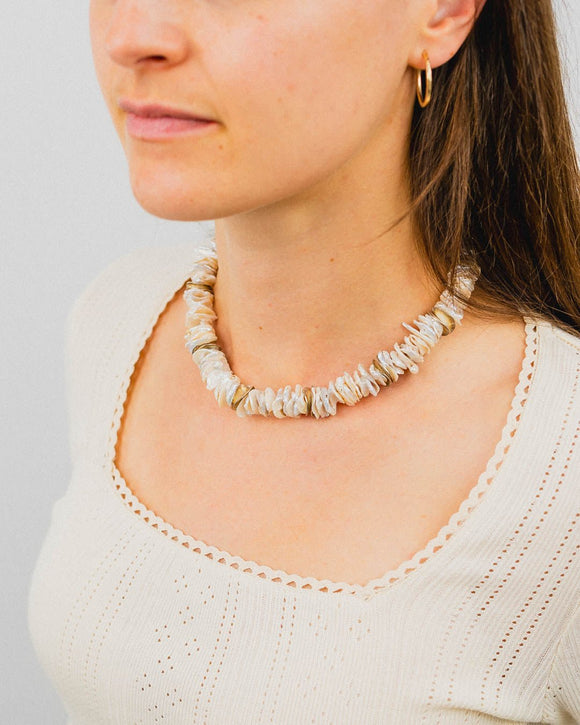 Keshi Pearl Silver Disc Necklace Necklace Pruden and Smith