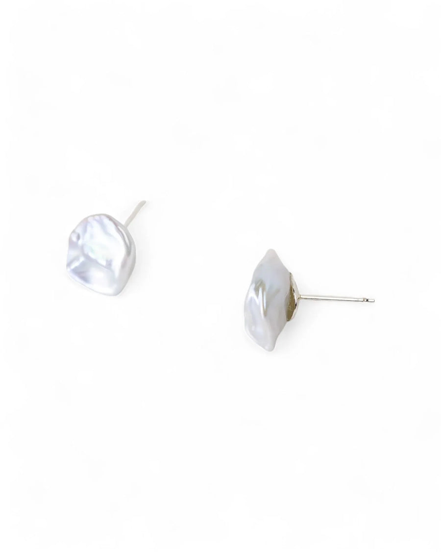 Keshi Pearl Stud Earrings Earrings Pruden and Smith Pale Grey