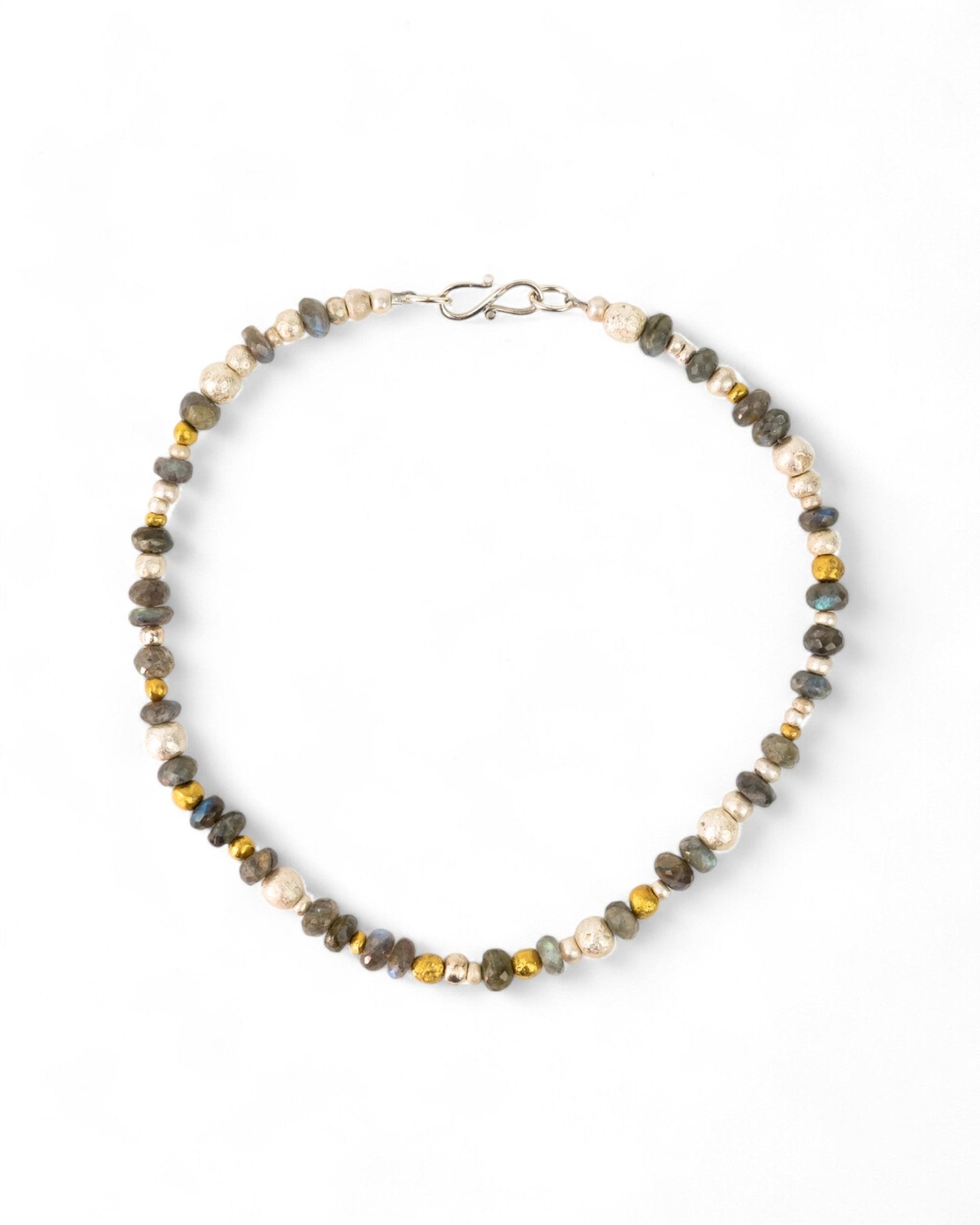 Labradorite Silver and Gold Nugget Necklace Necklace Pruden and Smith