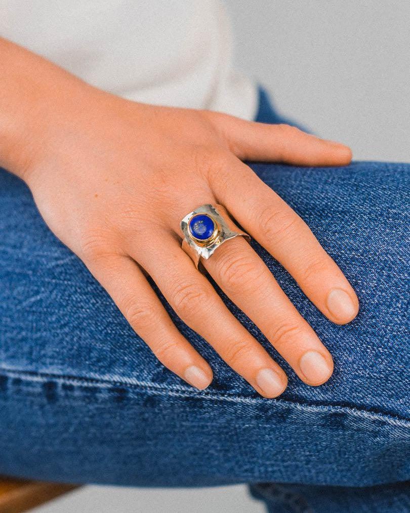 Lapis Lazuli 18ct Yellow Gold and Silver Cuff Ring Ring Pruden and Smith