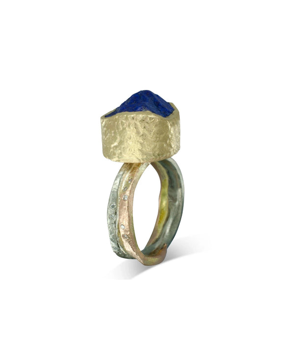 Lapis Lazuli Chunk Mixed Metal Dress Ring Ring Pruden and Smith