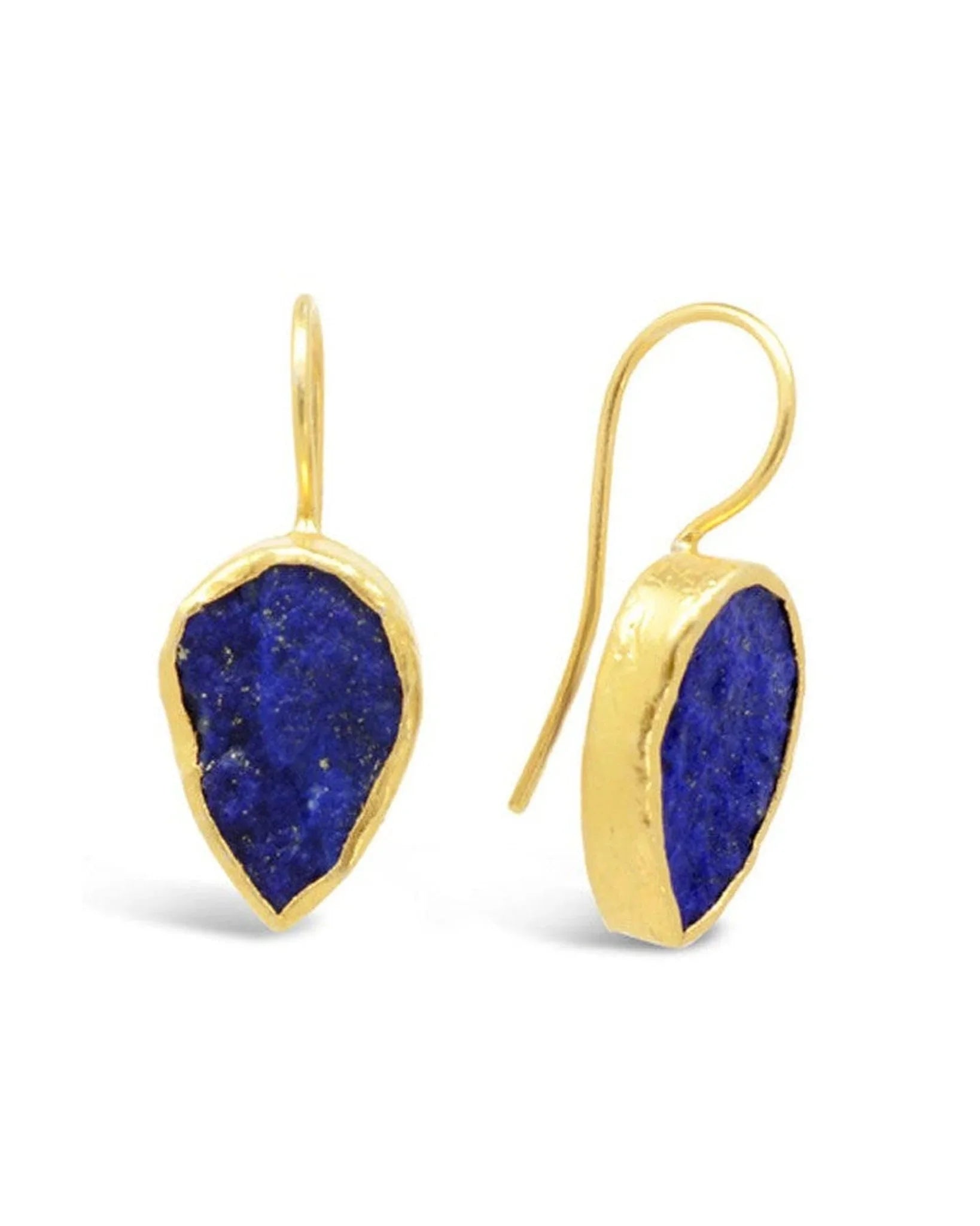 Handcrafted lapis lazuli drop earrings with organic gold-plated settings