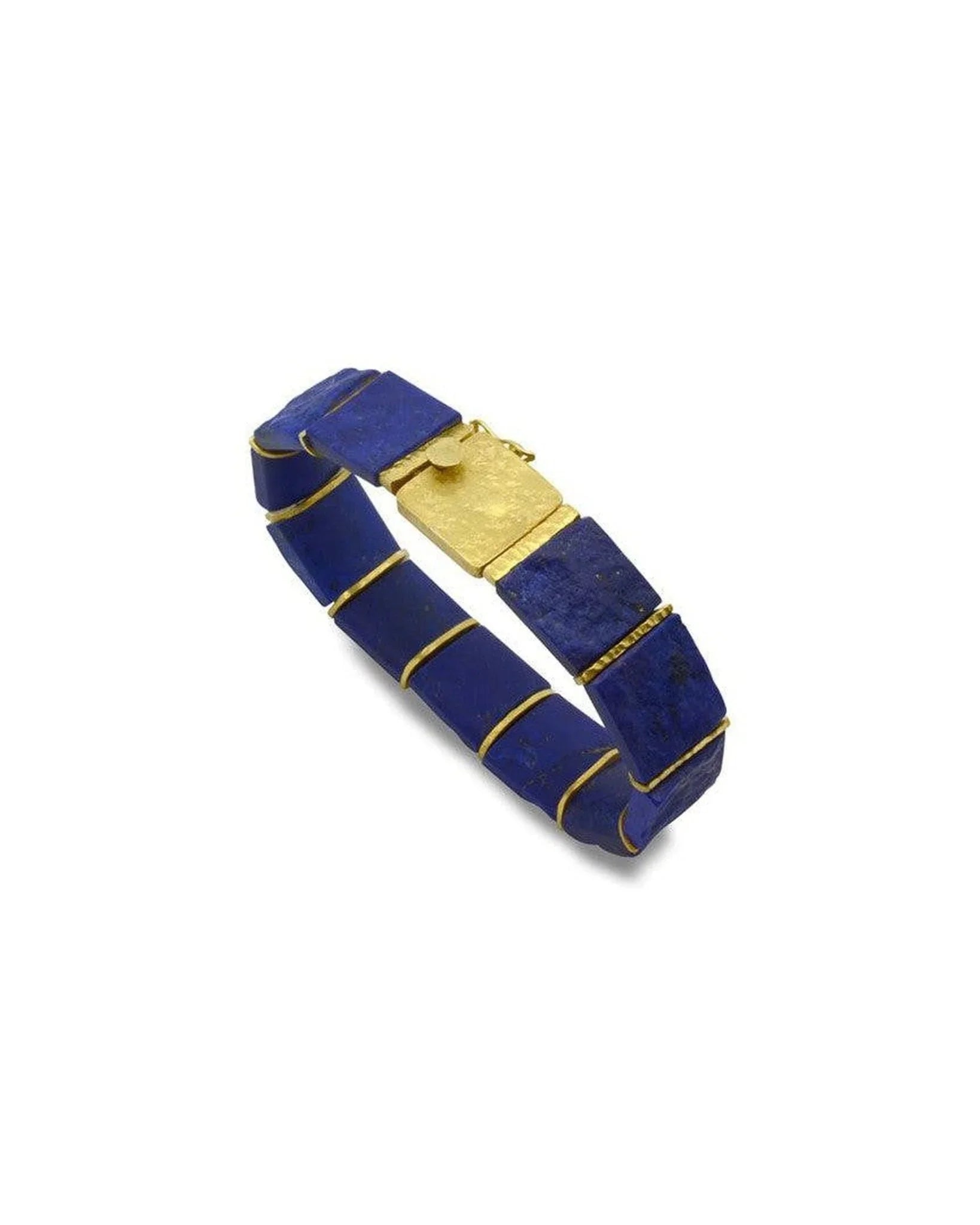 Handcrafted lapis lazuli and gold bracelet with textured clasp, luxury gemstone jewelry