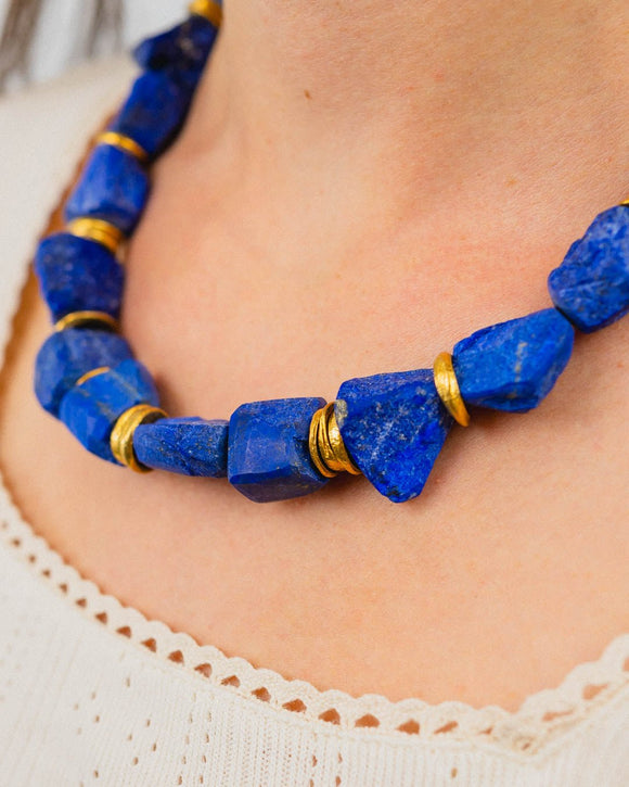 Lapis Lazuli Gold Nugget Necklace Necklace Pruden and Smith