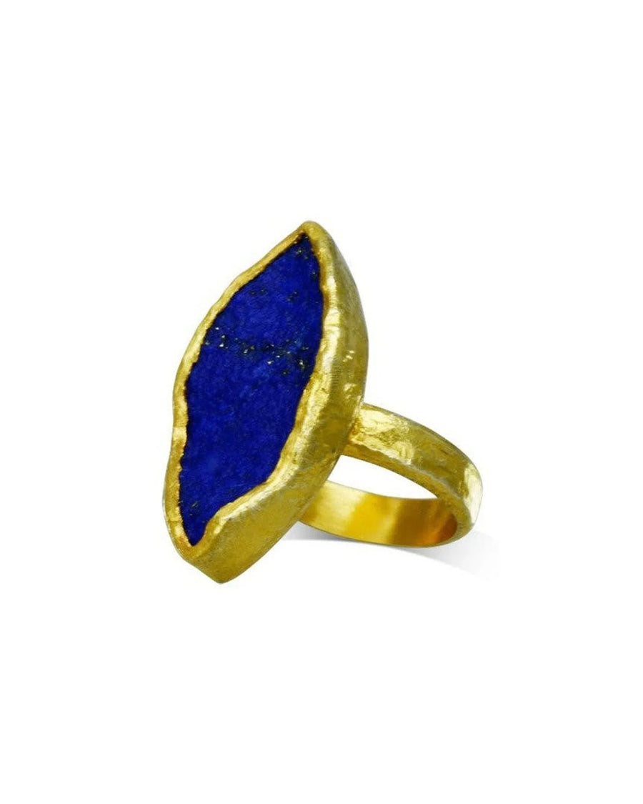 Marquise-cut lapis lazuli and gold statement ring with organic textured finish