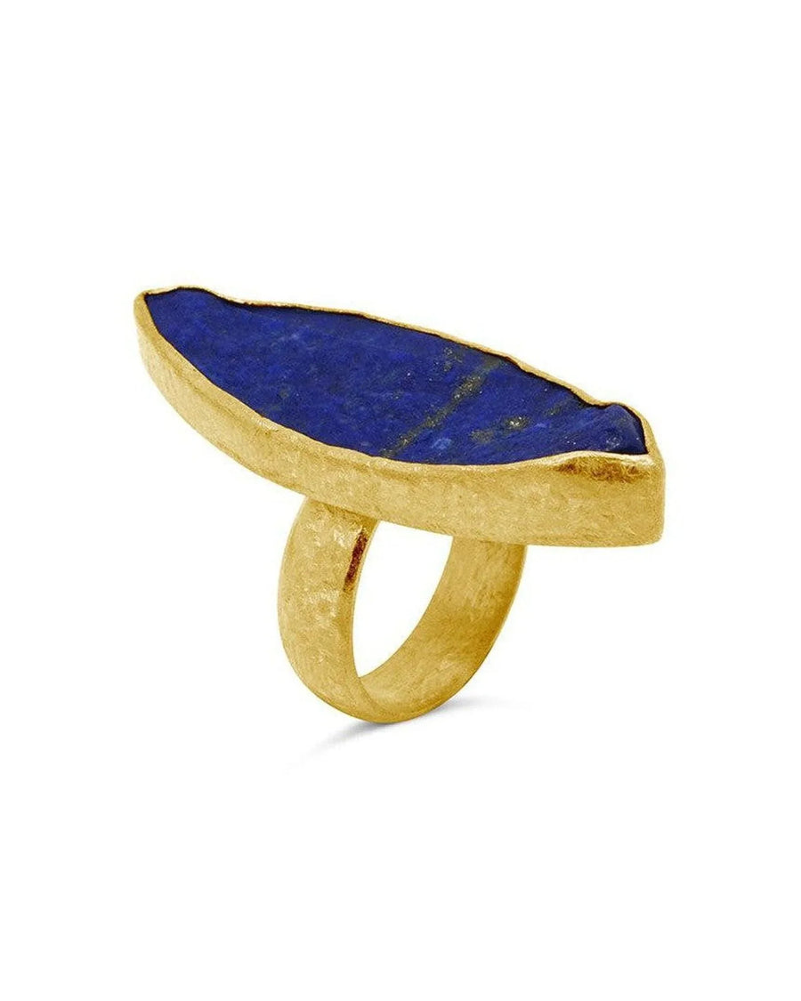 Marquise shape lapis lazuli ring set in textured yellow gold, unique handmade jewelry