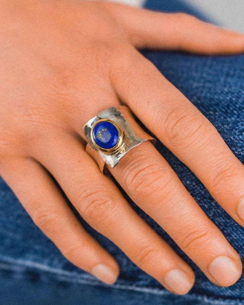 Lapis Lazuli 18ct Yellow Gold and Silver Cuff Ring Ring Pruden and Smith