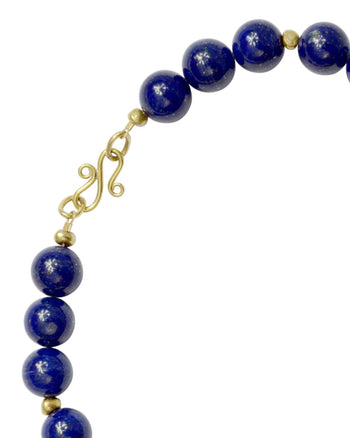 Round Lapis Lazuli and Solid 9ct Gold Nugget Necklace Necklace Pruden and Smith   