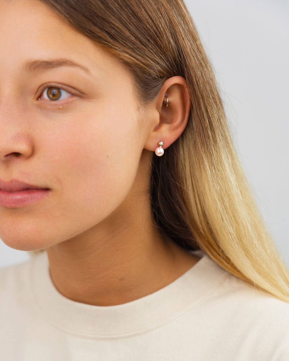 Large Akoya Pearl and Diamond Stud Earrings Earrings Pruden and Smith