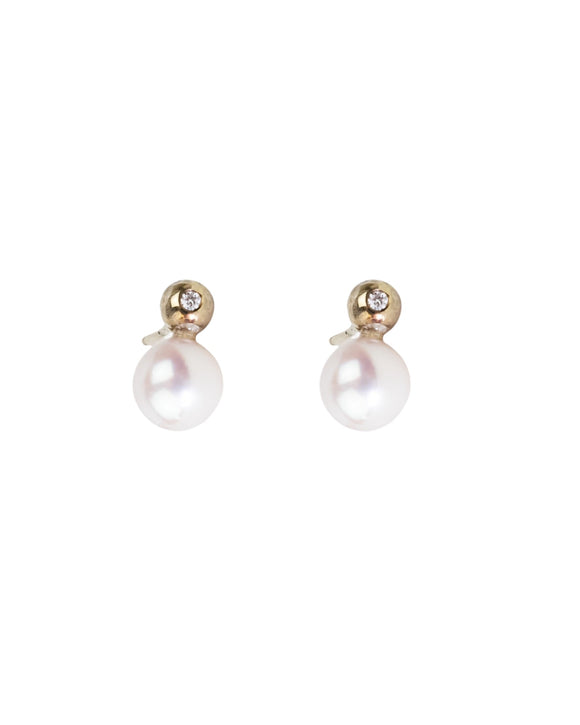 Large Akoya Pearl and Diamond Stud Earrings Earrings Pruden and Smith 9ct White Gold