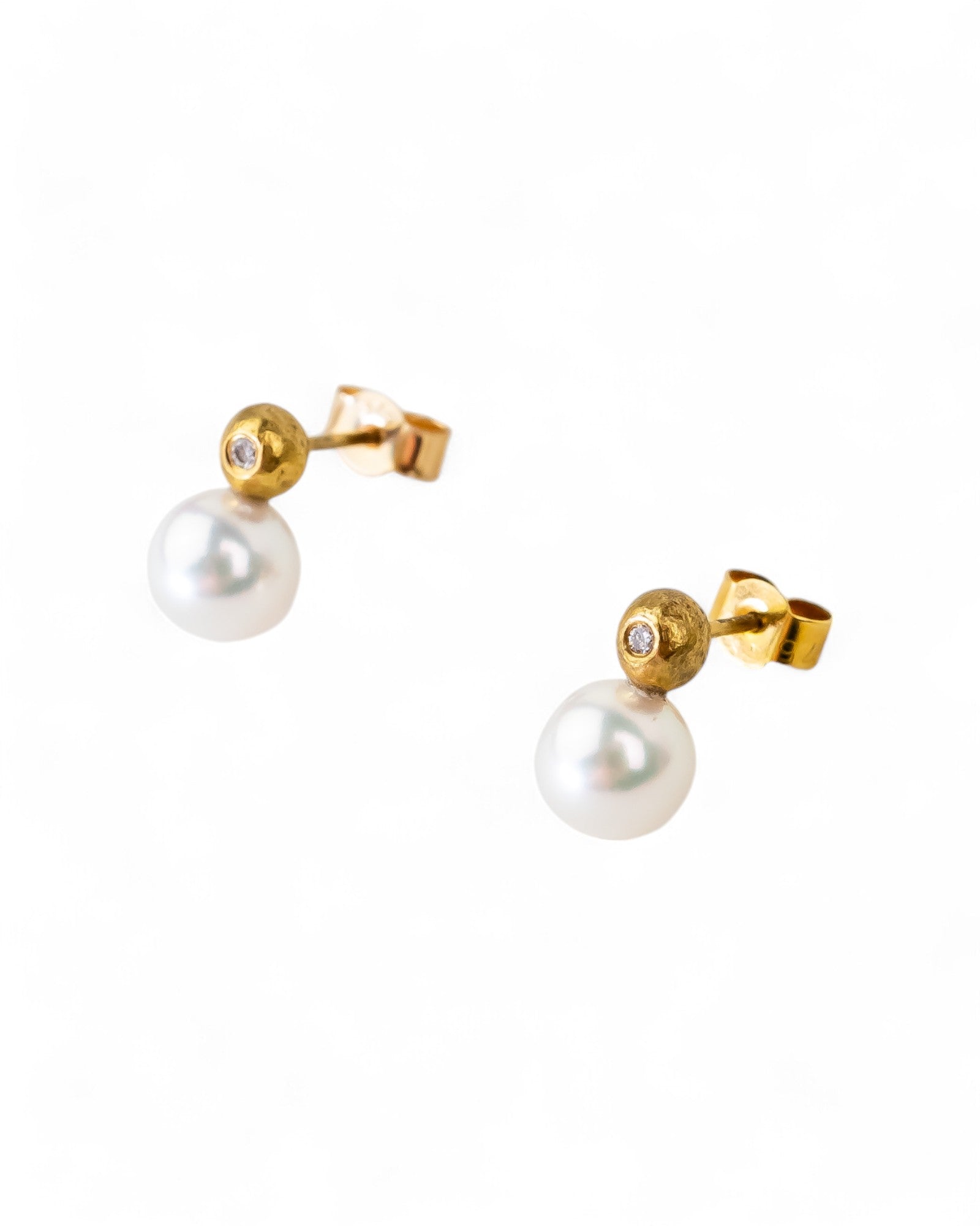 Large Akoya Pearl and Diamond Stud Earrings Earrings Pruden and Smith 9ct Yellow Gold