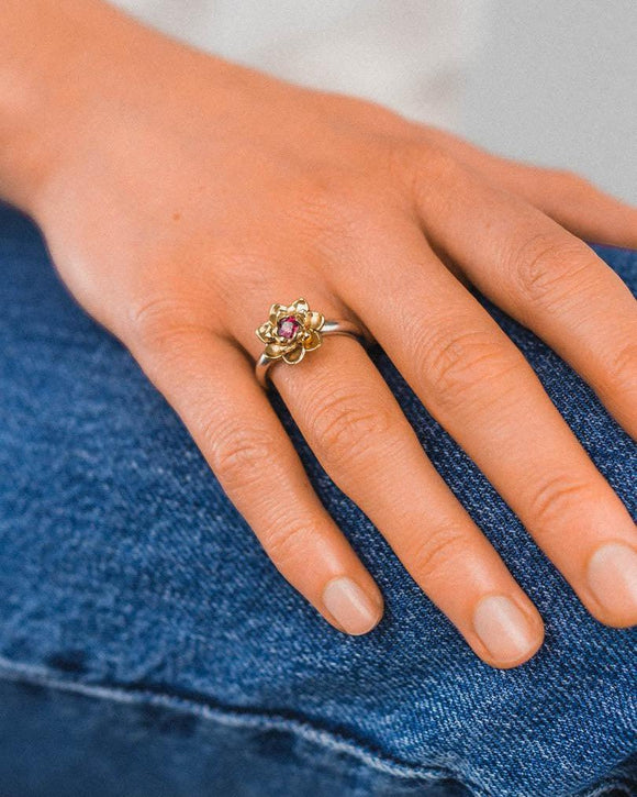 Lotus Ruby Flower Ring Ring Pruden and Smith