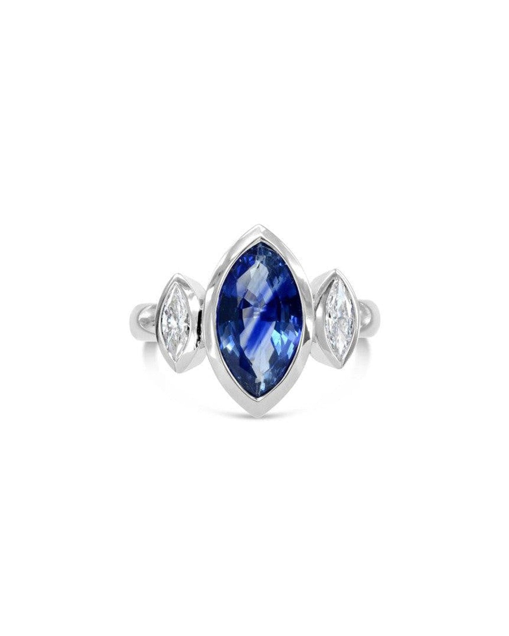 Marquise Cut Sapphire and Diamond Trilogy Ring Set Ring Pruden and Smith