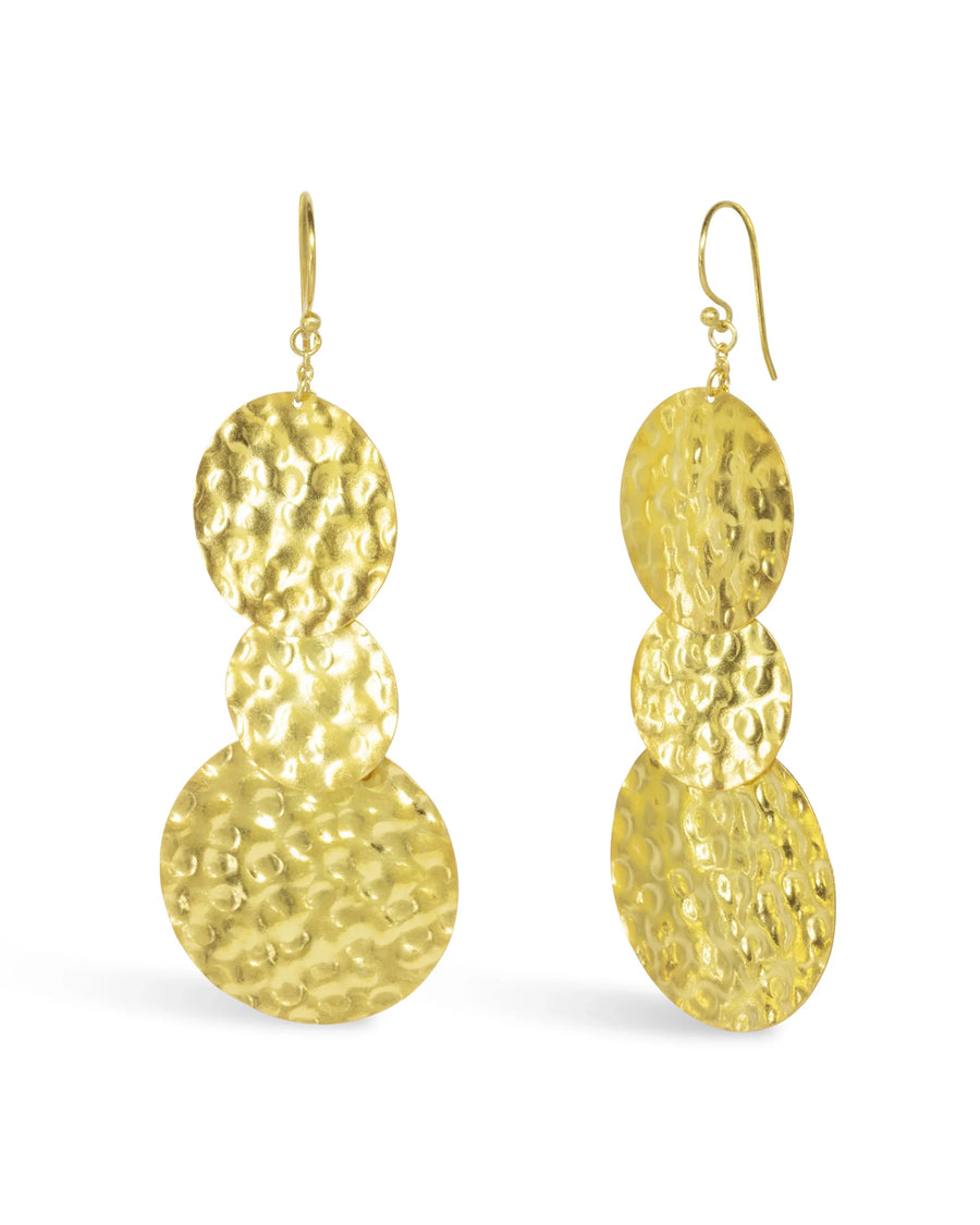 Gold Marwar Hammered Giant Disc Dangly Earrings Pruden and Smith