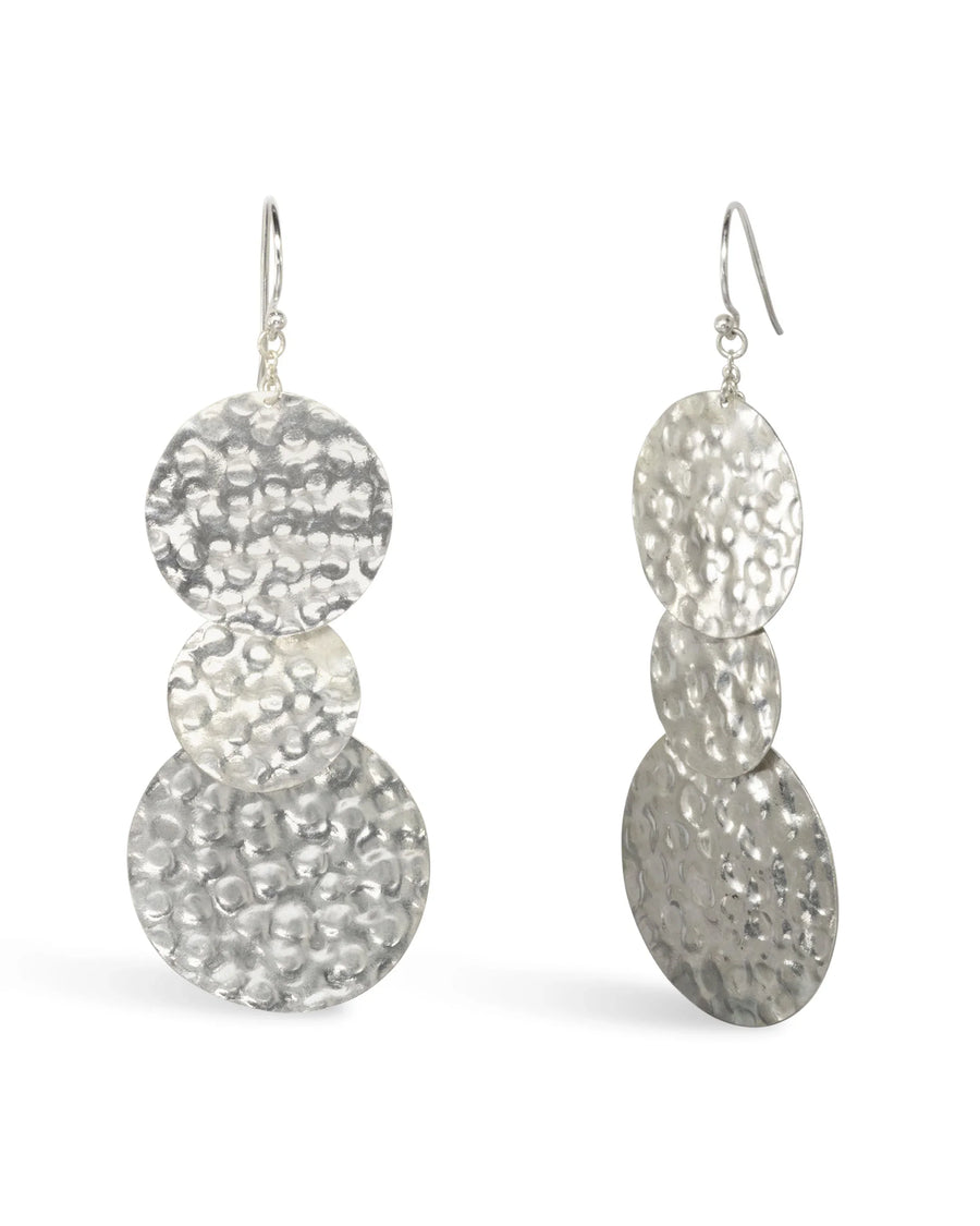 Silver Marwar Hammered Giant Disc Dangly Earrings Pruden and Smith