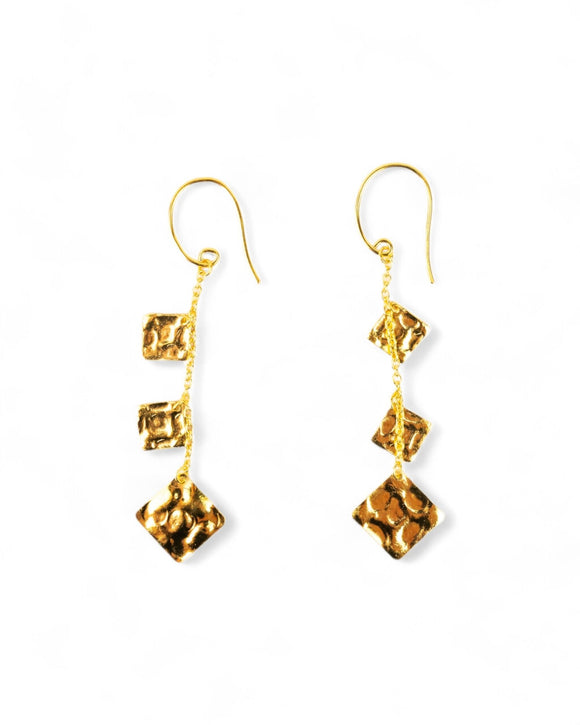 Marwar Hammered Square Gold Dangly Earrings Earrings Pruden and Smith