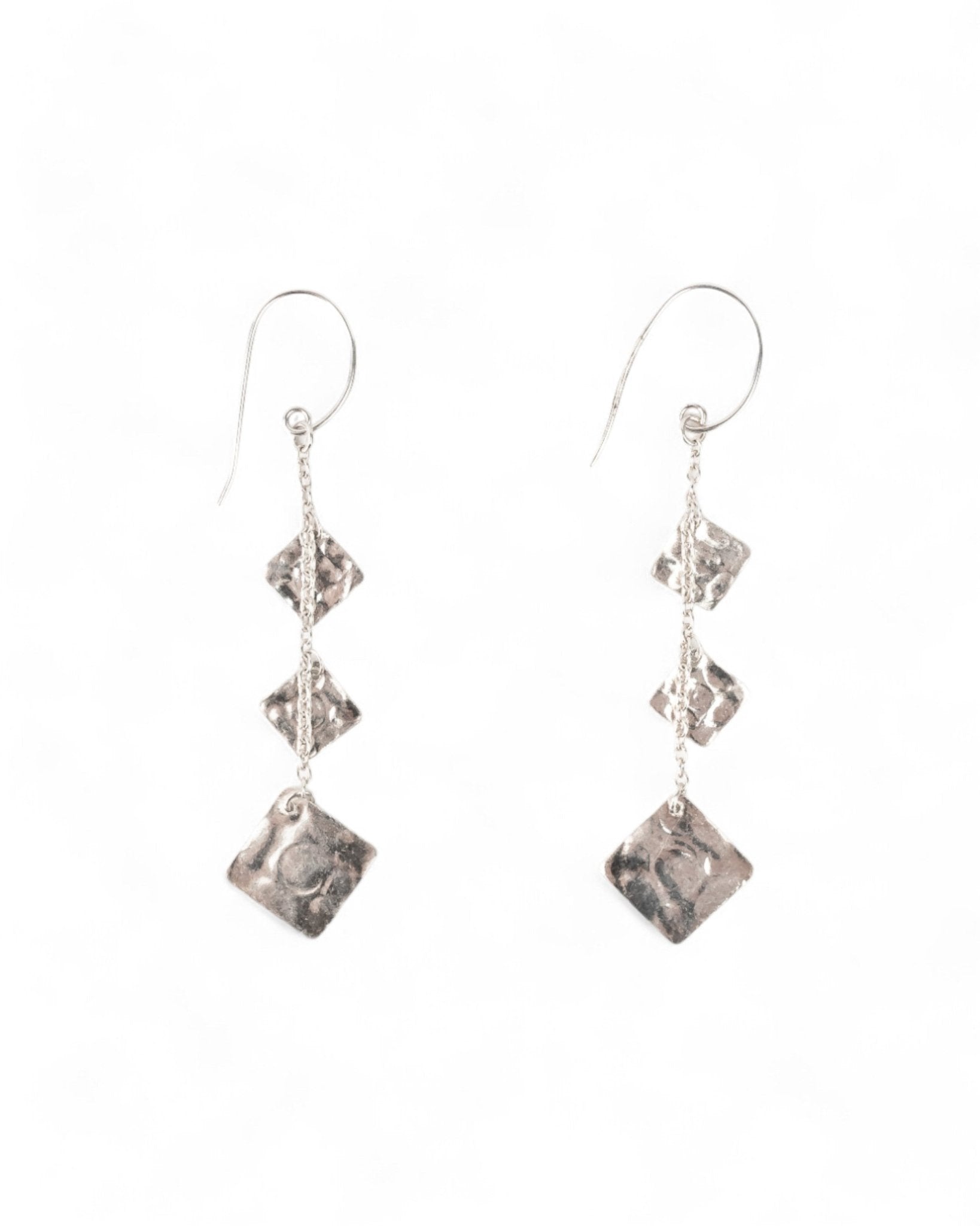 Marwar Hammered Square Silver Dangly Earrings Earrings Pruden and Smith