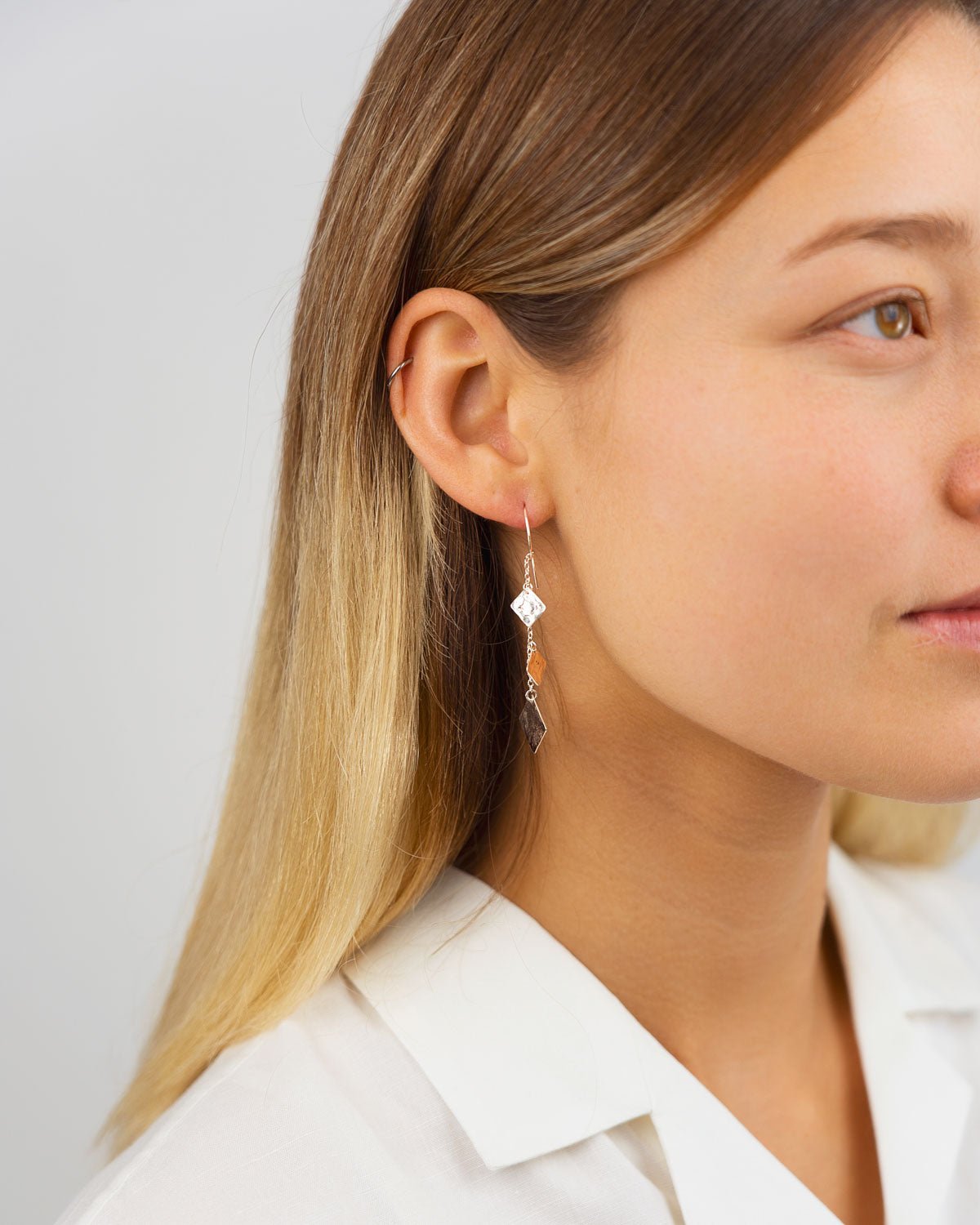 Marwar Hammered Square Silver Dangly Earrings Earrings Pruden and Smith