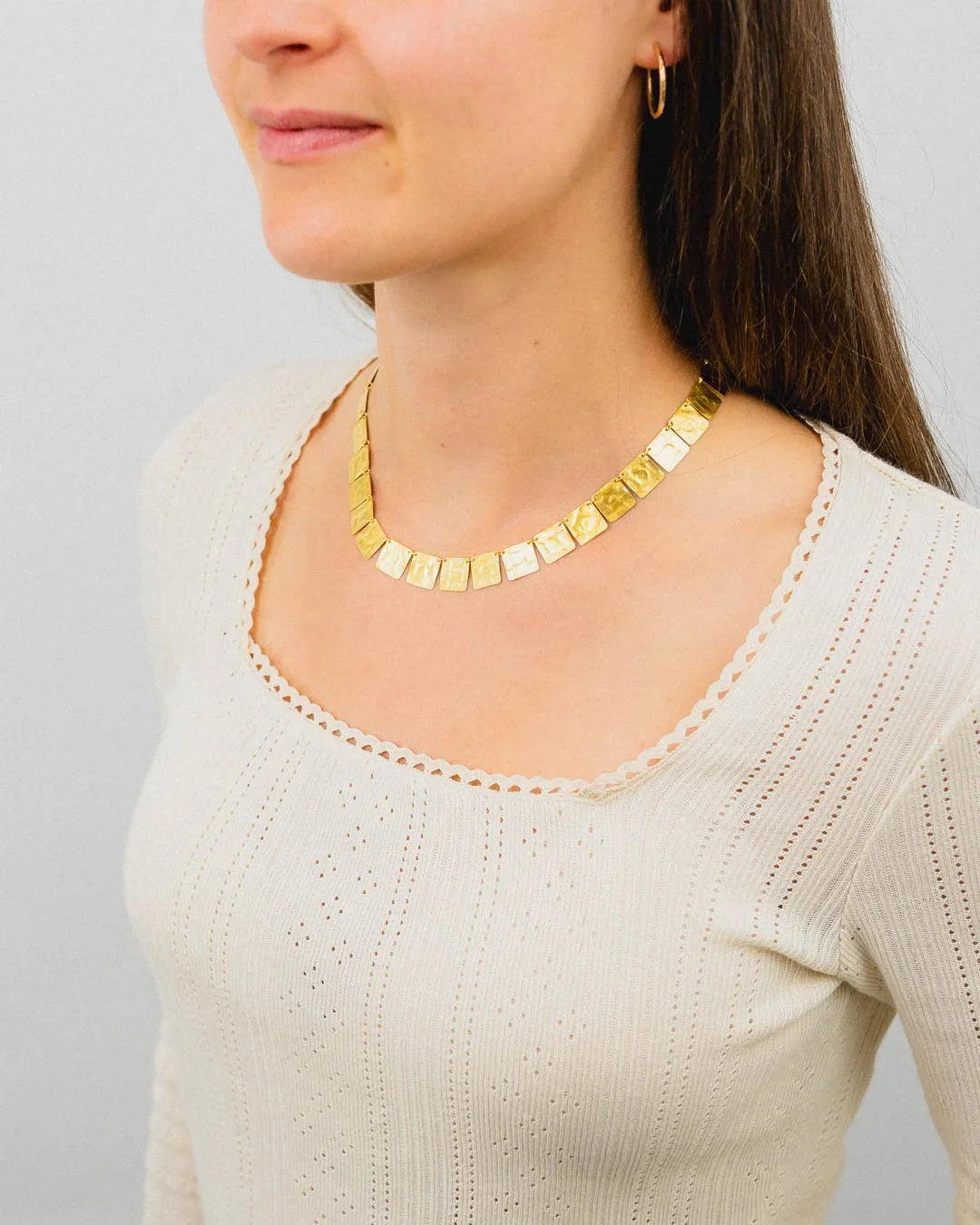 Marwar Hammered Square Yellow Gold Necklace Necklace Pruden and Smith