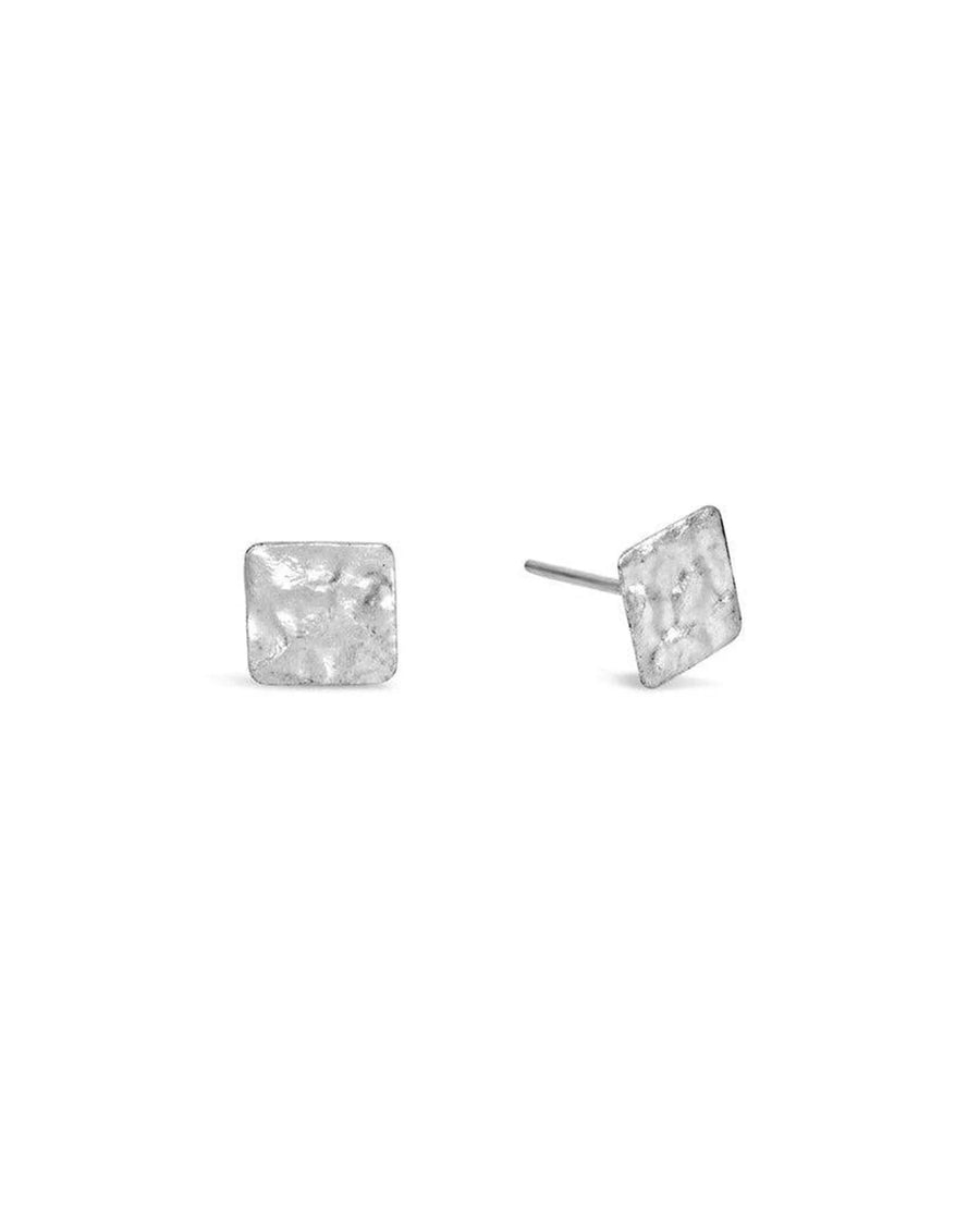 Silver hammered square stud earrings.
