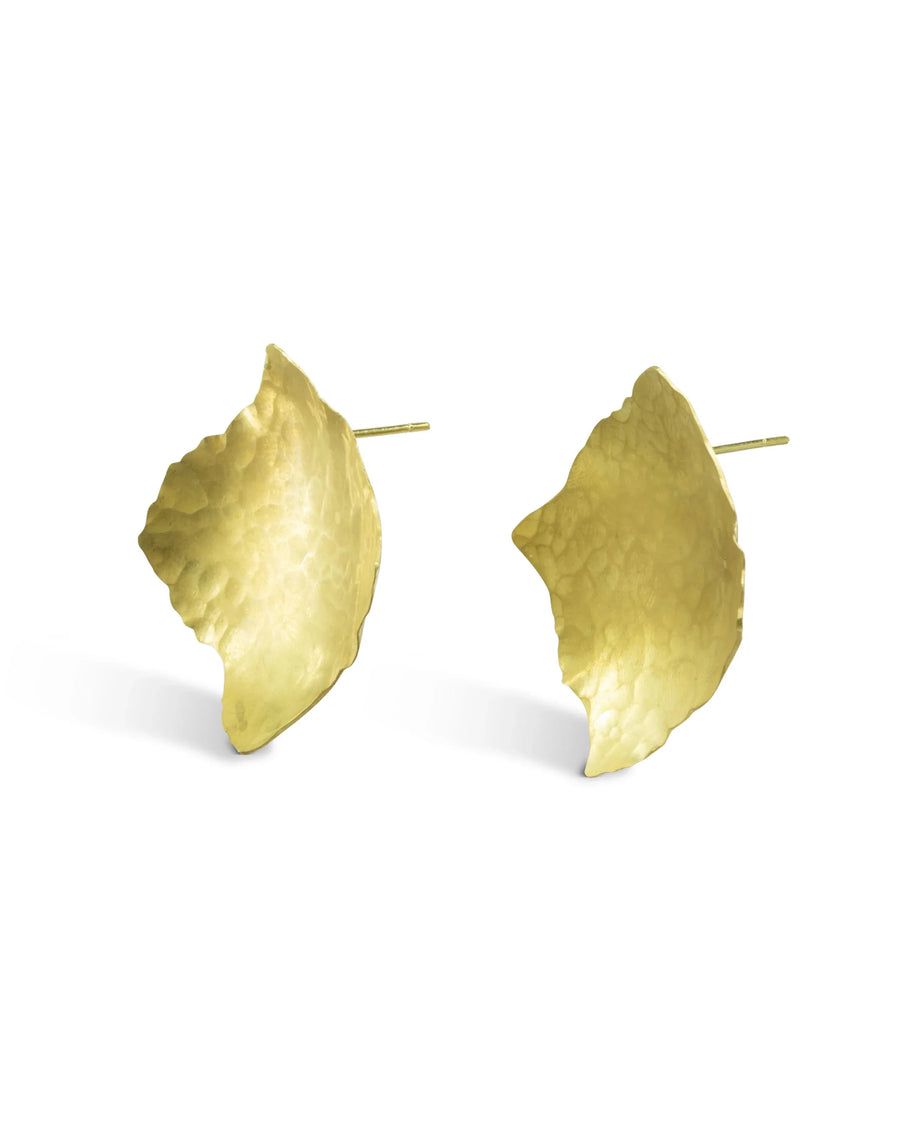 Giant Matte Hammered Square 9ct Gold Stud Earrings Pruden and Smith