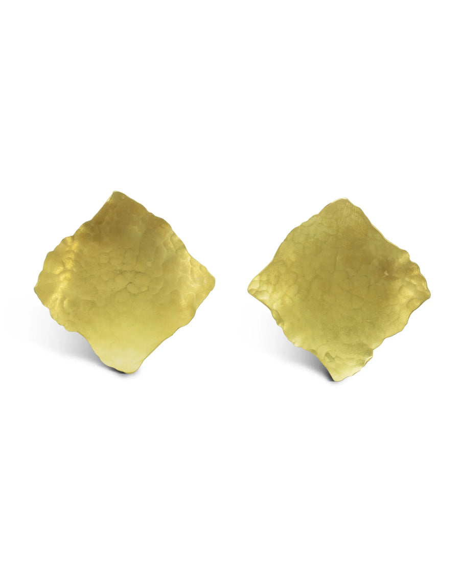 Unusual Matte Hammered Square 9ct Gold Stud Earrings Pruden and Smith
