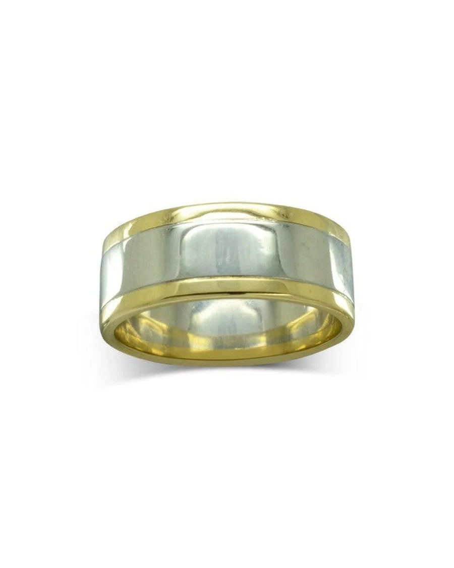 Mixed Metal Gold Flat Wedding Band (8mm) Ring Pruden and Smith