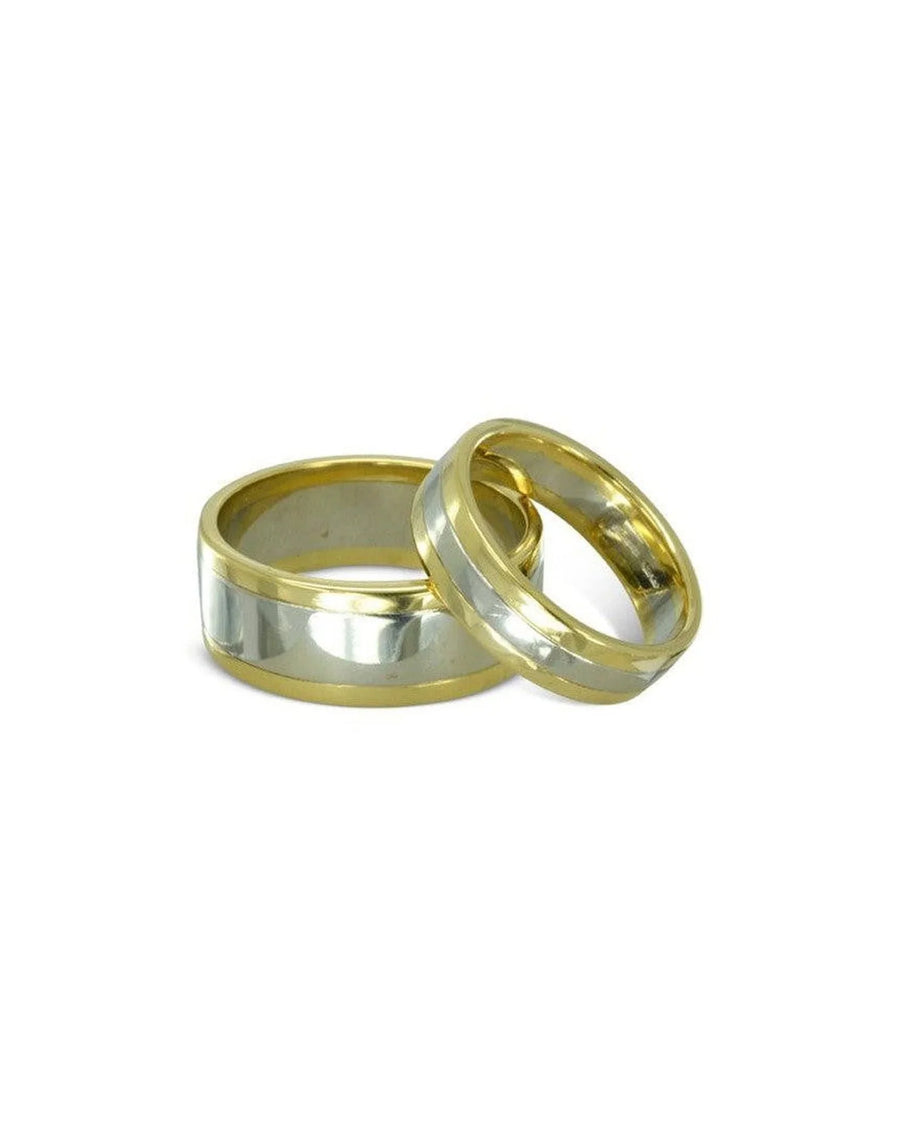 Mixed Metal Gold Flat Wedding Band (8mm) Ring Pruden and Smith
