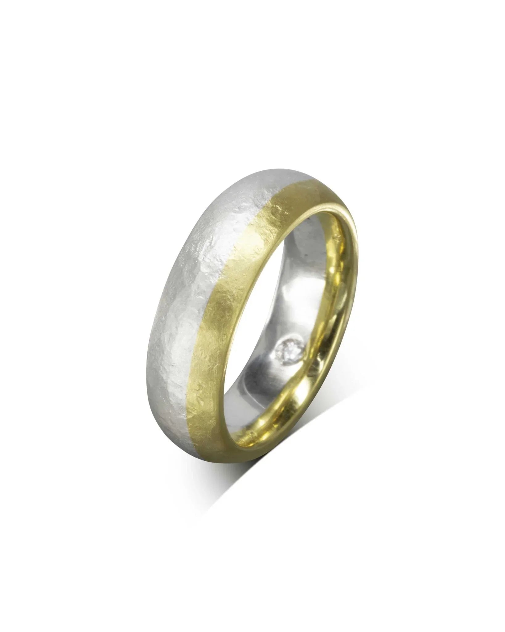 Mixed Metal Matt Finish Court Shaped Wedding Band Ring Pruden and Smith